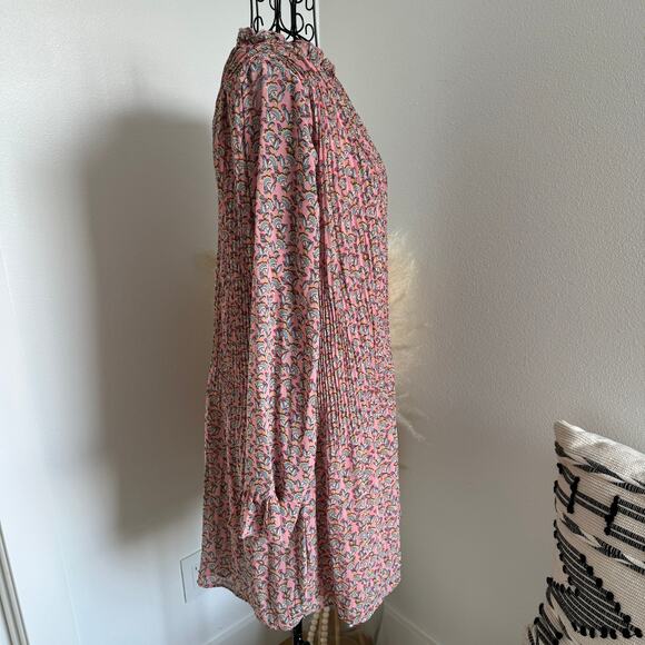 Melloday Pink Floral Pleated Long Sleeve Swing Mini Dress Small - Picture 4 of 8